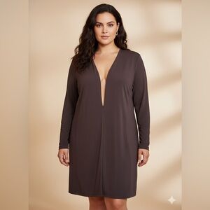 Marina Rinaldi Italy Dark Brown long V  cardigan Size 29 Plus Luxury